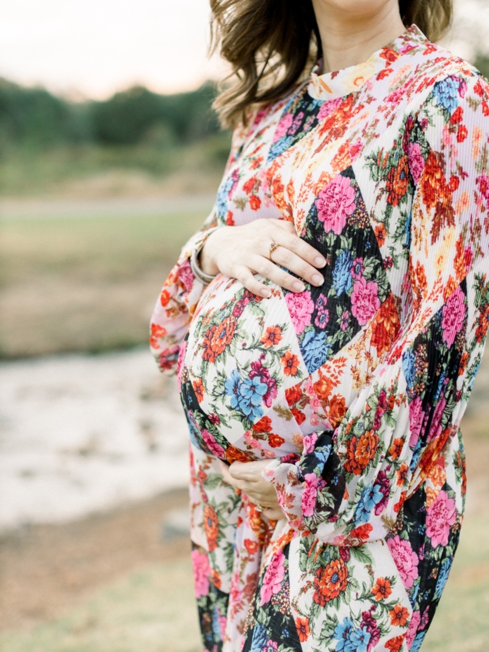 Anthropologie Floral Patchwork Pleated Long Sleeve Midi Dress Bump Friendly XS
